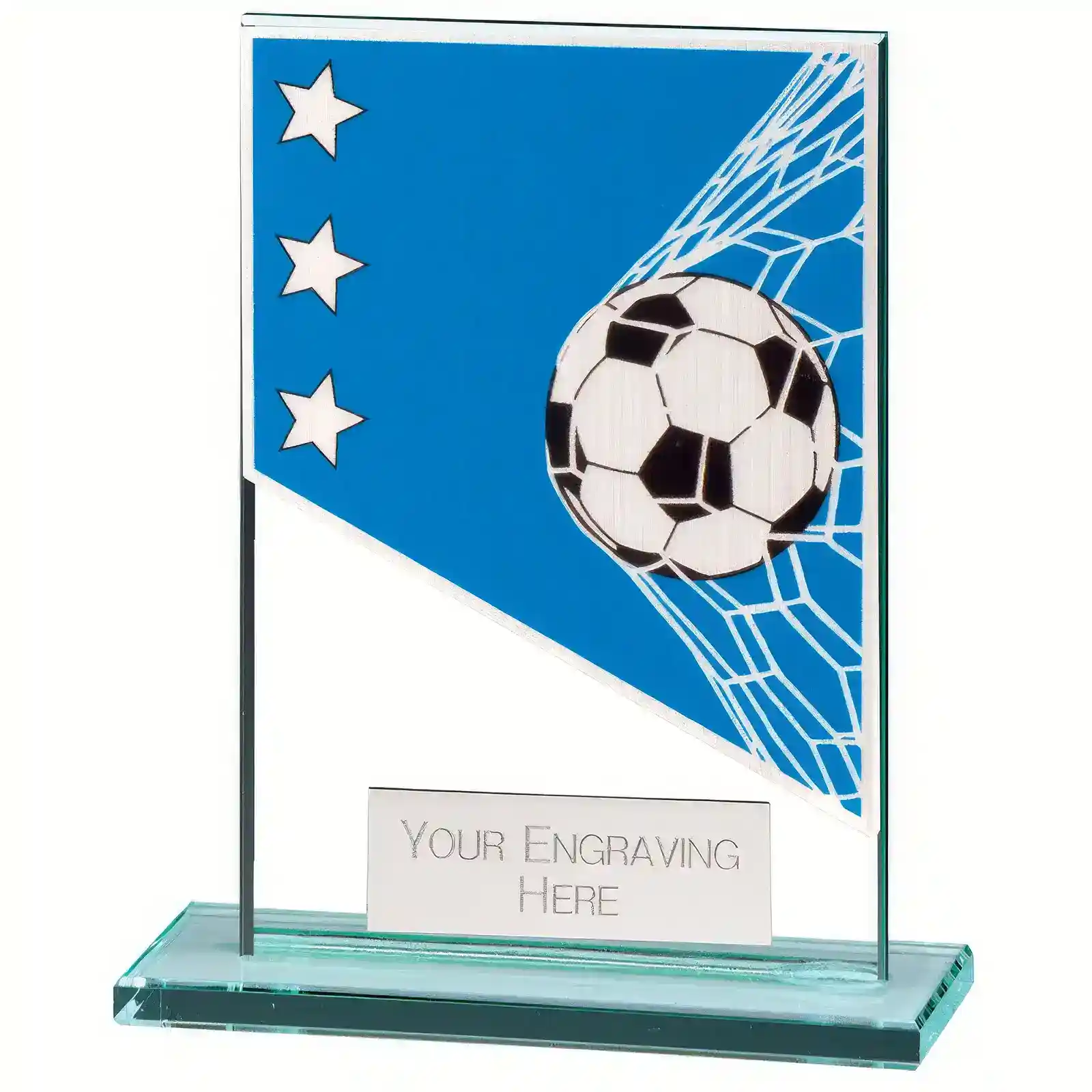 CR22289 Mustang Football Blue Jade Glass Award - Image 1