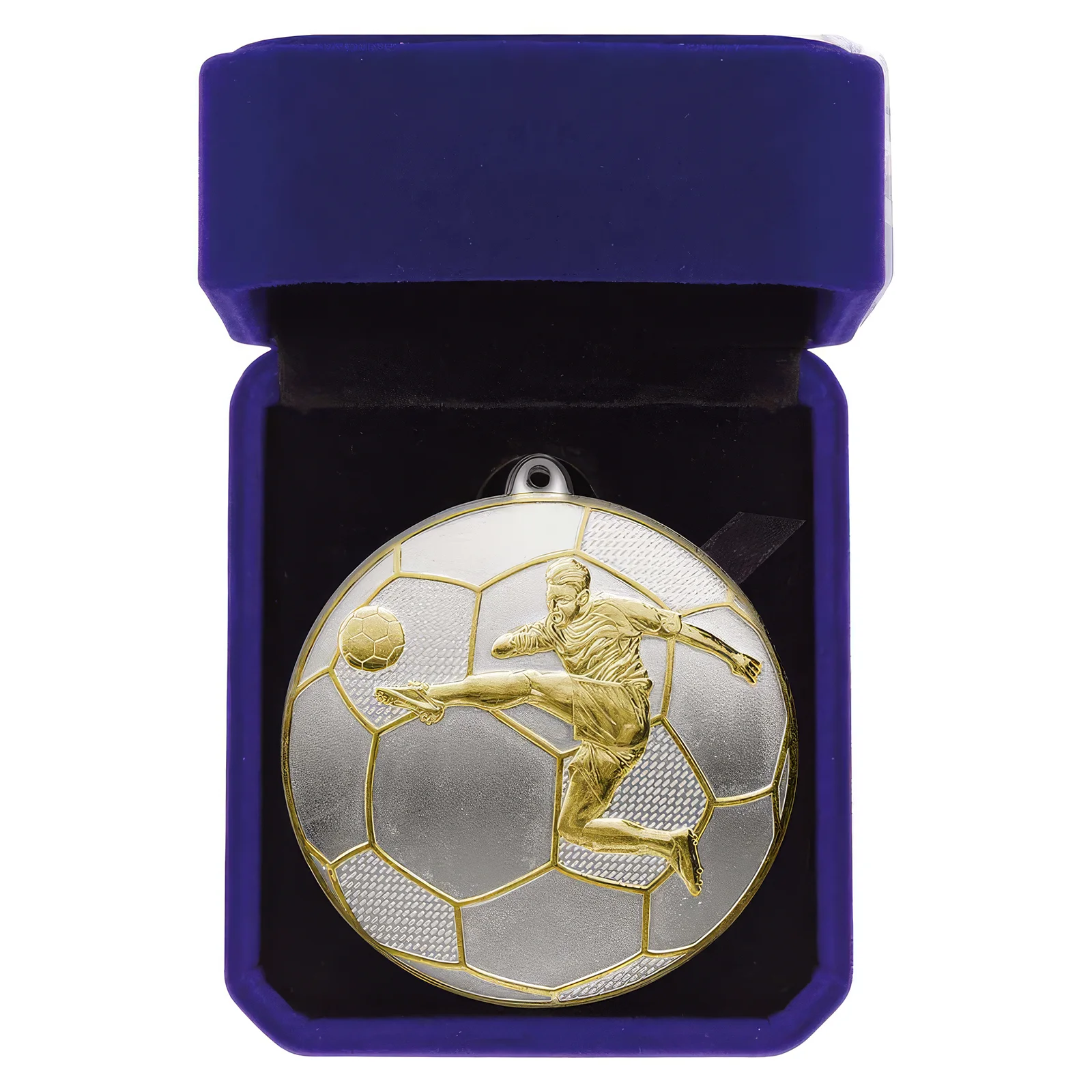 MB25670A Premiership Football Medal Box Gold & Silver 70mm - Image 1