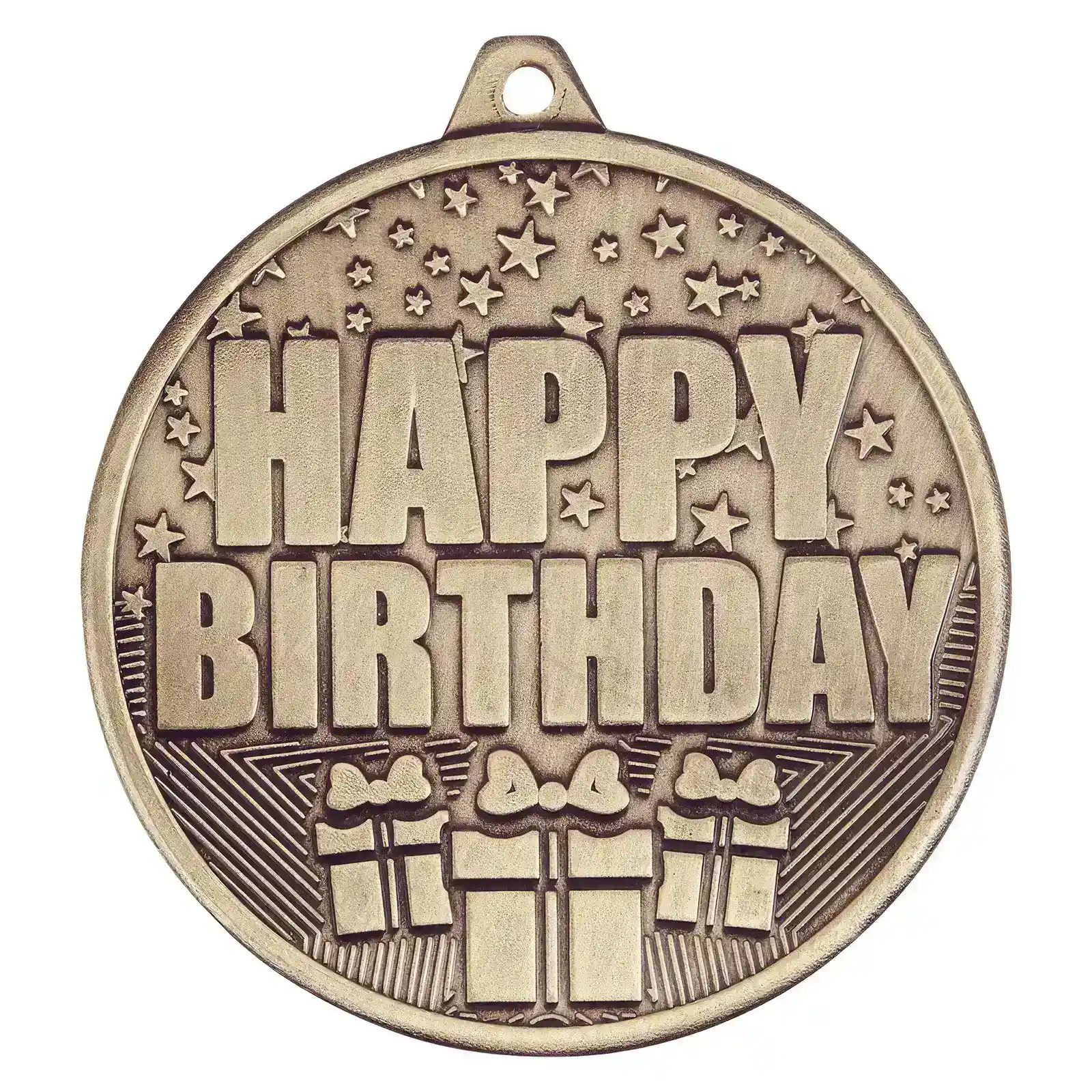 MM19036G Cascade Happy Birthday Iron Medal Antique Gold 50mm - Image 1