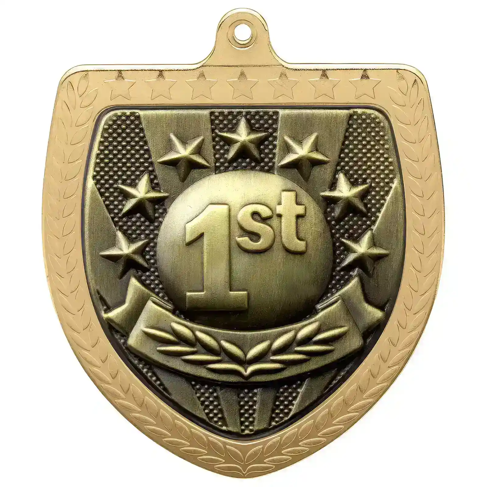 MM24197G Cobra 1st Place Shield Medal Gold 75mm - Image 1