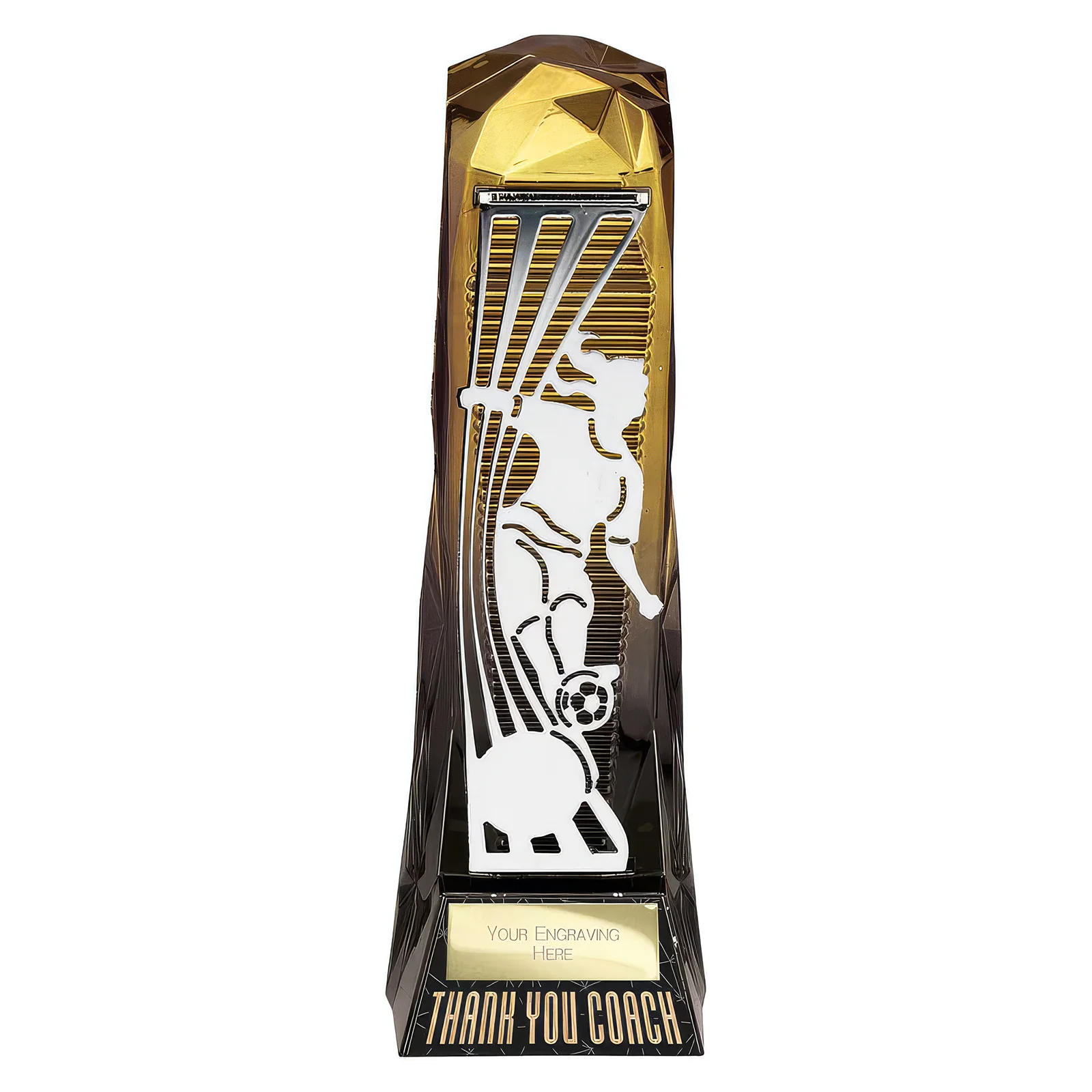 PF23122A Shard Football Female Thank You Coach Gold & Carbon Black 230mm - Image 1