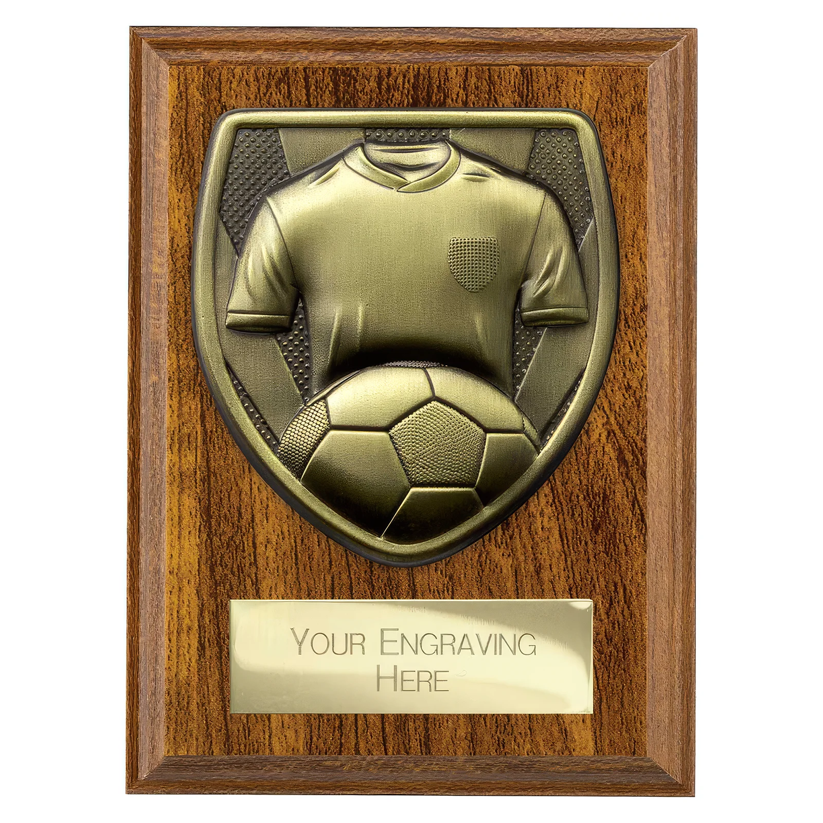 PN24206 Cobra Plaque Football Shirt & Ball Award Walnut - Image 1