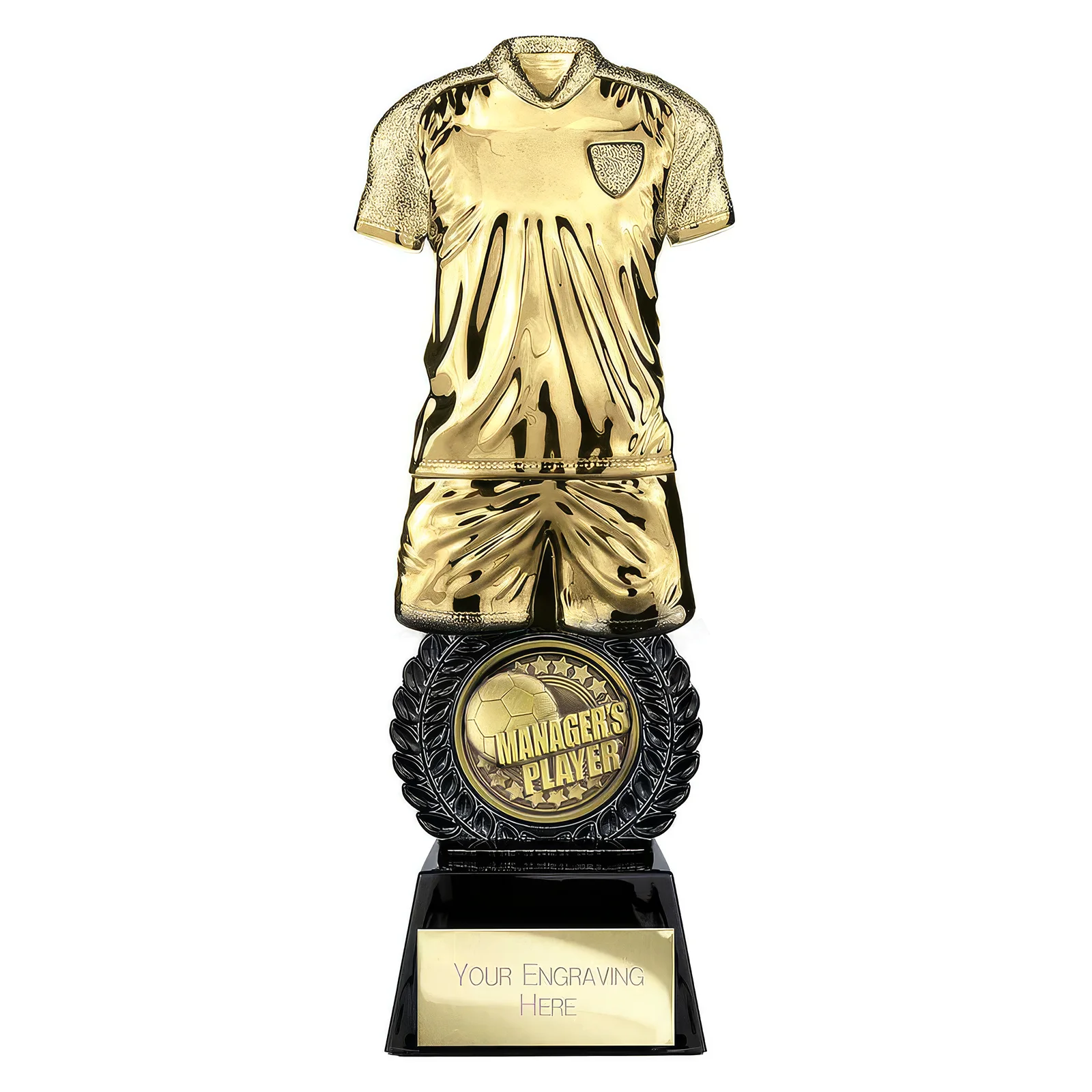 PT25051A Intensity Football Managers Player Award Gold & Carbon Black 260mm - Image 1