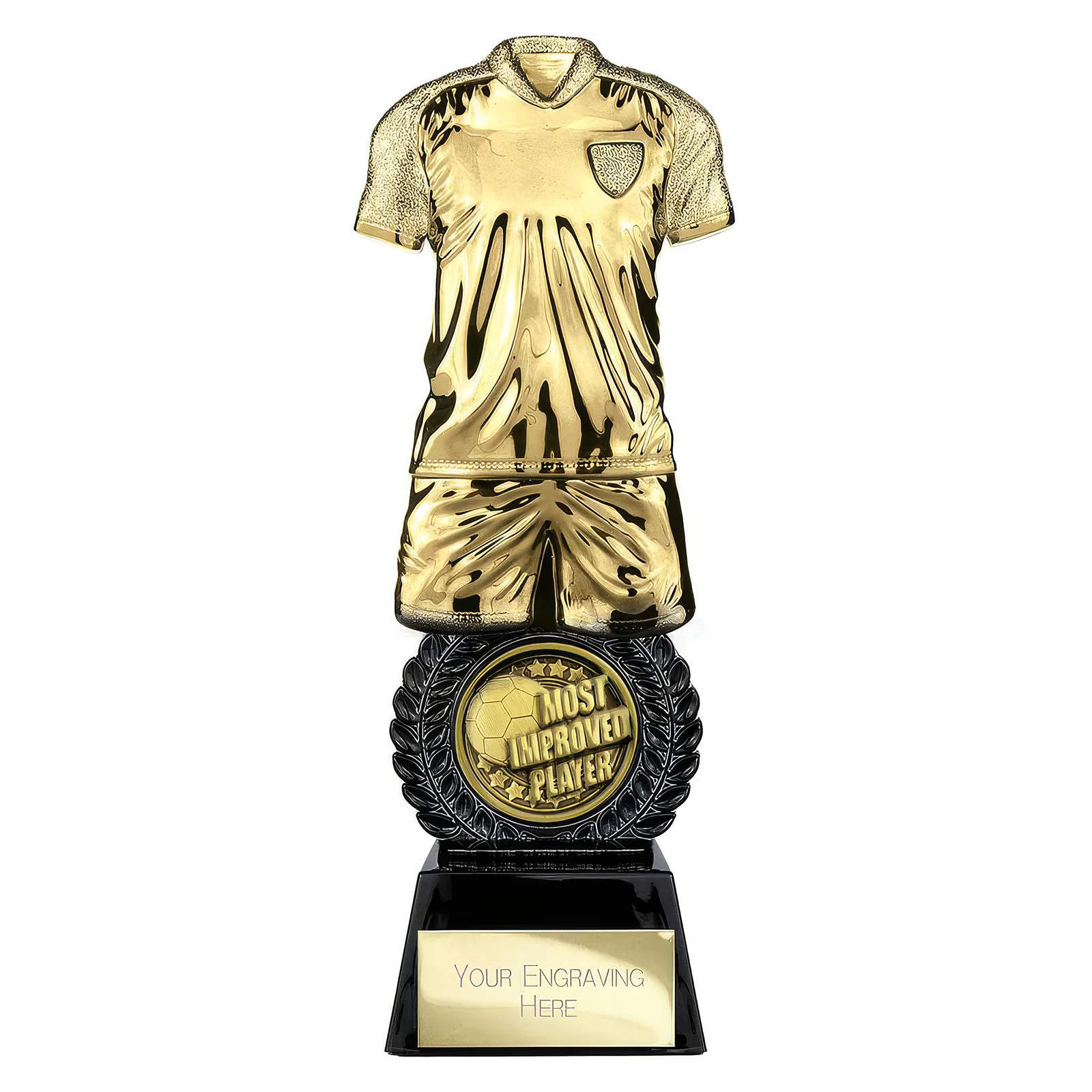 PT25053A Intensity Football Most Improved Award Gold & Carbon Black 260mm - Image 1