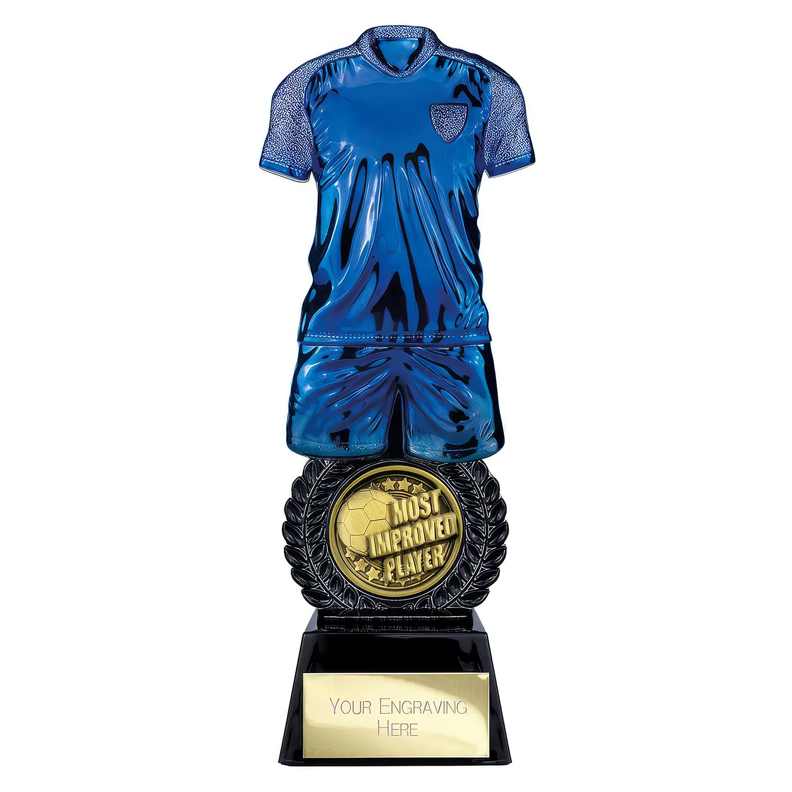 PU25053A Intensity Football Most Improved Award Blue & Carbon Black 260mm - Image 1