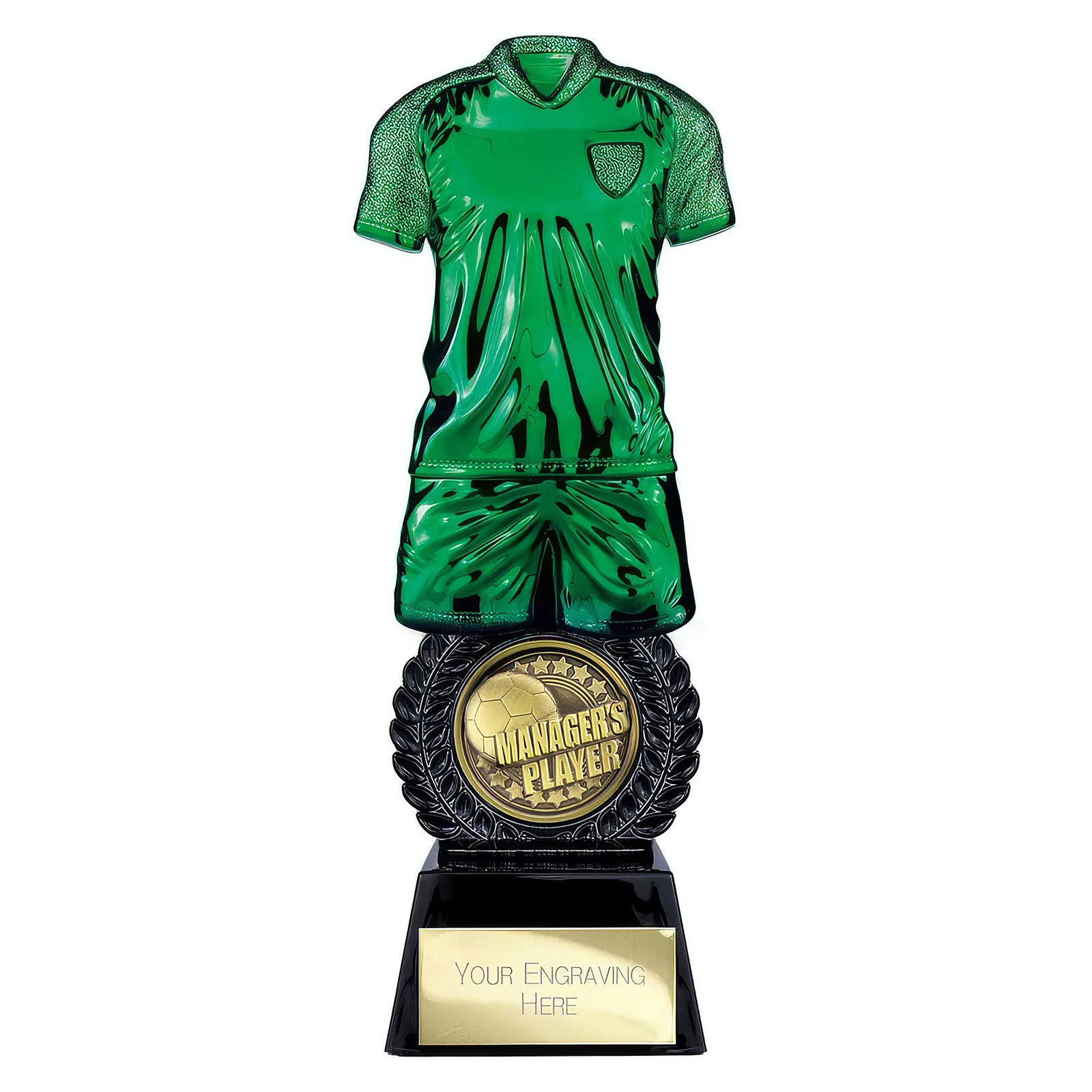 PW25051A Intensity Football Managers Player Award Green & Carbon Black 260mm - Image 1