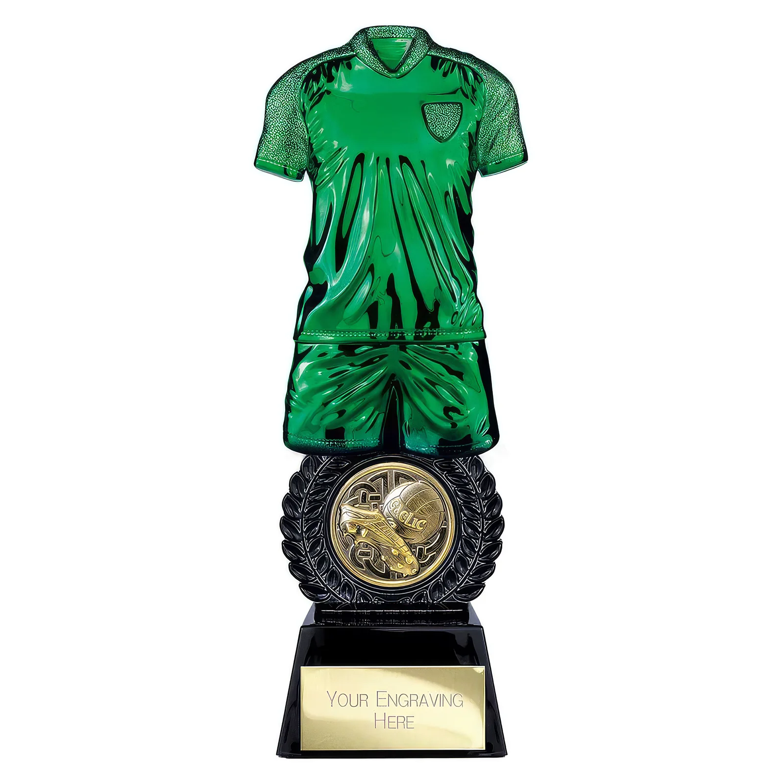 PW26016A Intensity Gaelic Football Award Green & Carbon Black 260mm - Image 1