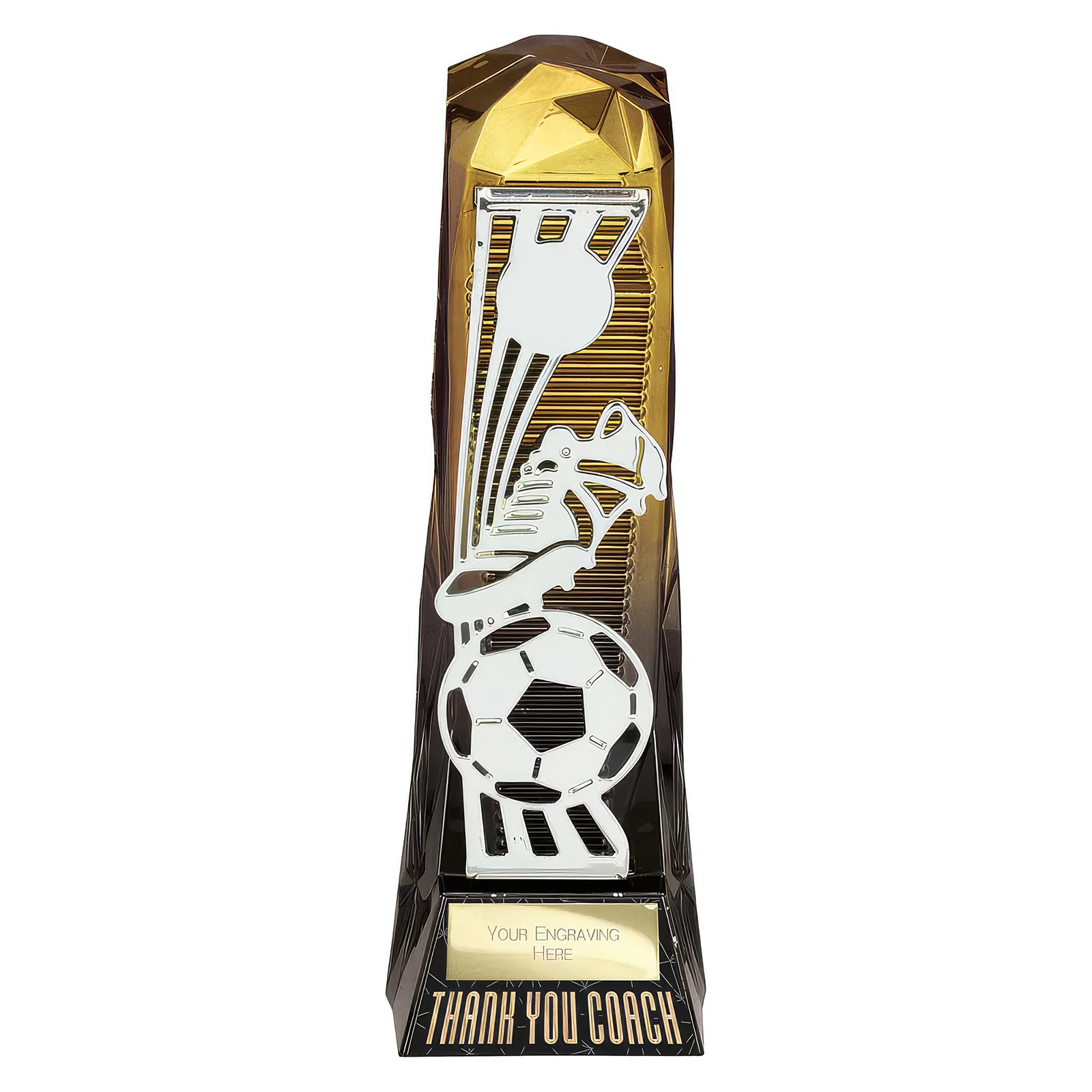 PX23122A Shard Football Thank You Coach Award Gold to Black 230mm - Image 1