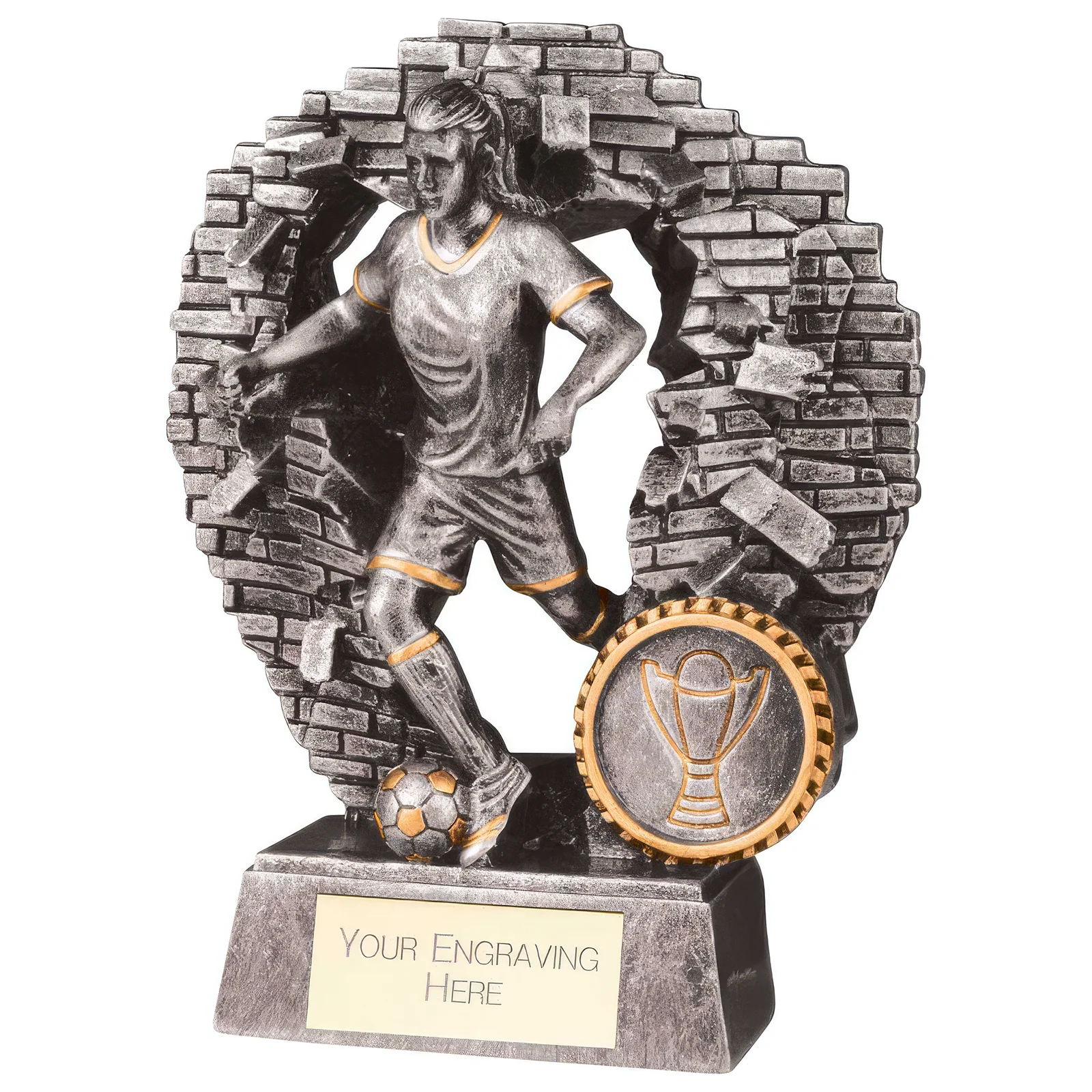 RF23090 Blast Out Female Football Resin Award - Image 1