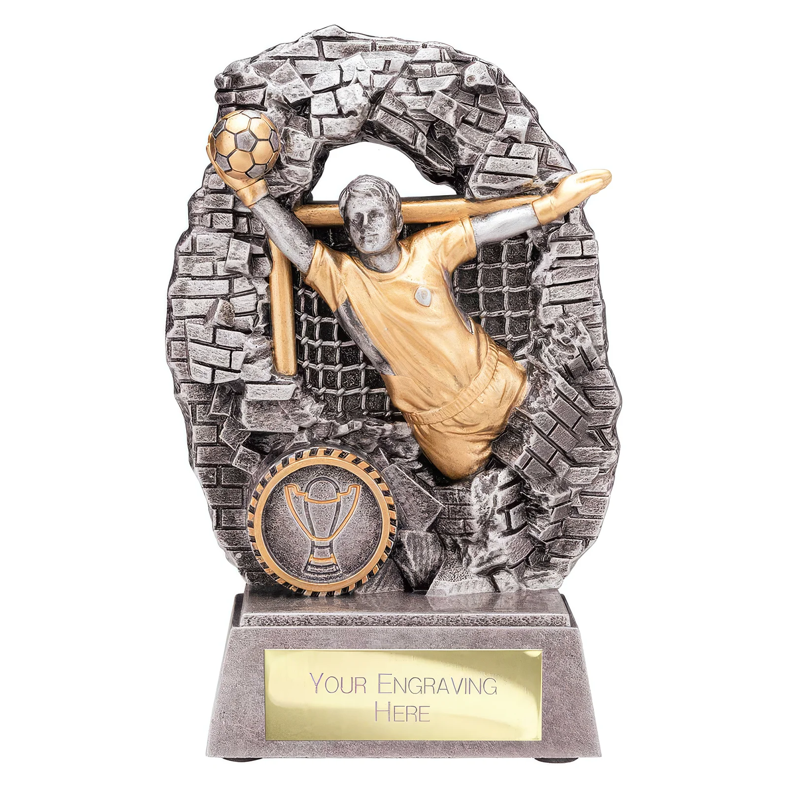 RF25092A Blast Out Football Goalkeeper Award Antique Silver & Gold 160mm - Image 1