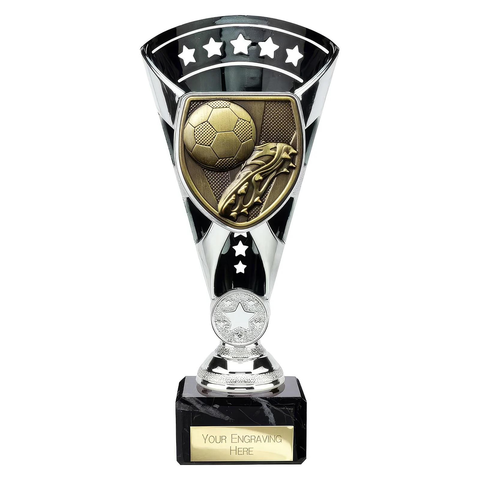 TR24195 Cobra Star Cup Football Boot & Ball Silver & Black - Image 1