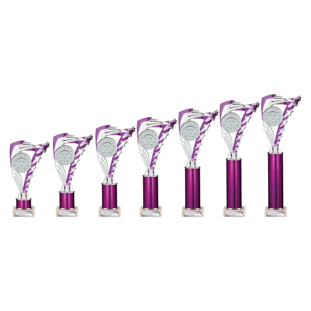 TR24519.jpg Frenzy Multisport Tube Trophy Silver & Purple - Image 1