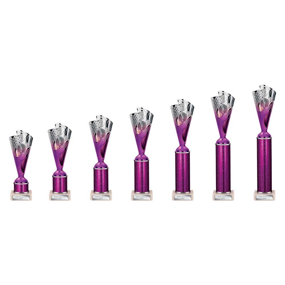 TR25609.jpg Rodeo Multisport Tube Trophy Silver & Purple - Image 1