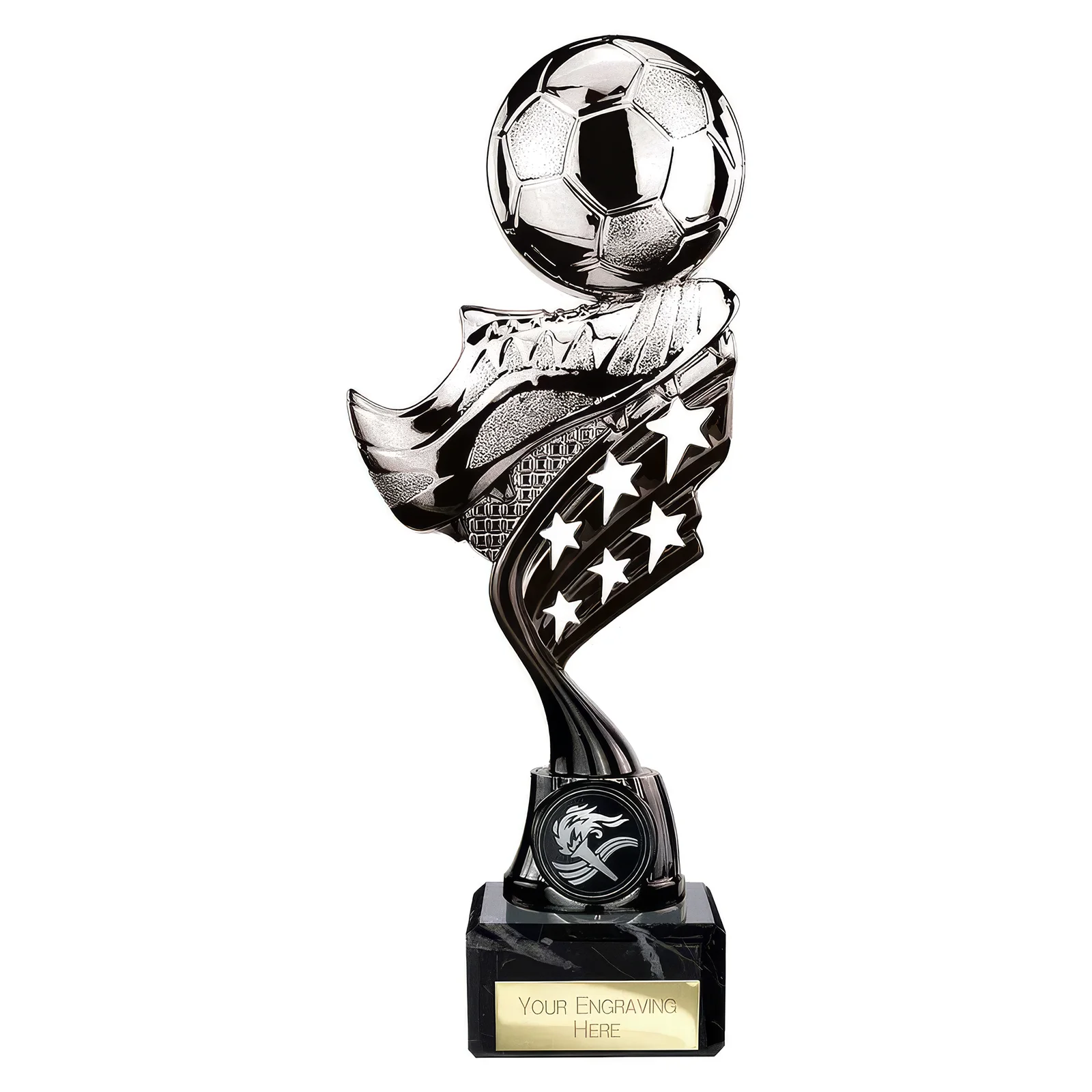 TR26503 Innov8 Football Plastic Trophy Silver & Black - Image 1