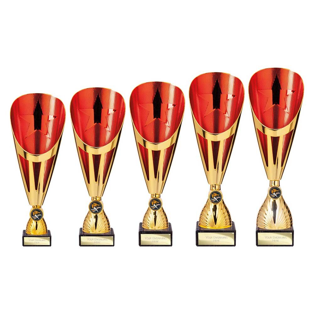 TR26689.jpg Rising Stars Deluxe Plastic Lazer Cup Gold & Red - Image 1