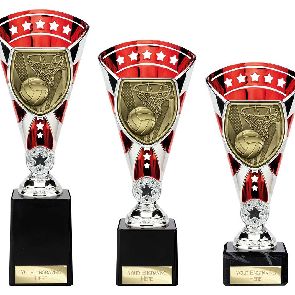 TD25137.jpg Cobra Star Cup Netball Silver & Red - Image 1