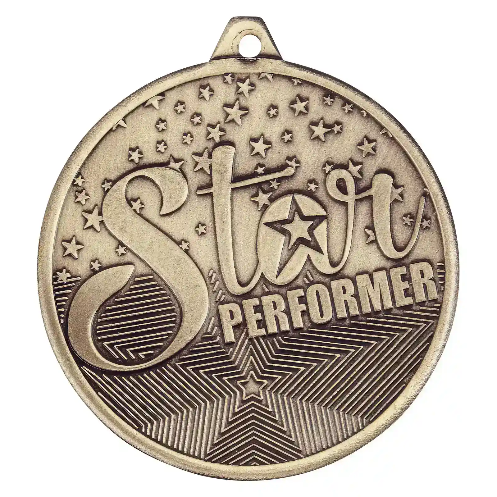 MM19038G.webp Cascade Star Performer Iron Medal Antique Gold 50mm - Image 1