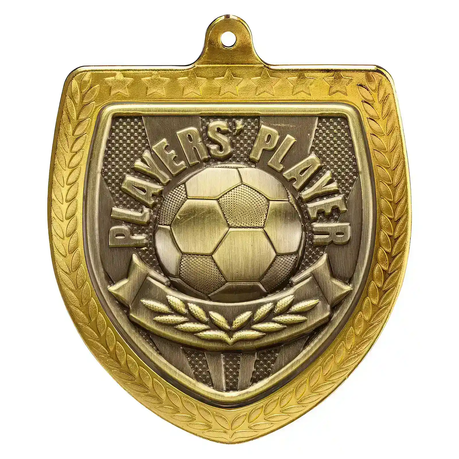 MM25110G.webp Cobra Football Players Player Shield Medal Gold 75mm - Image 1
