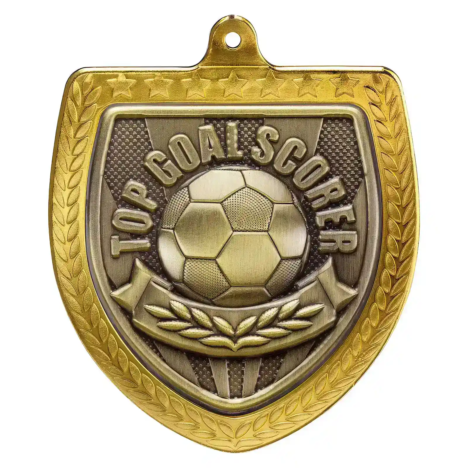 MM25114G.webp Cobra Football Top Goal Scorer Shield Medal Gold 75mm - Image 1