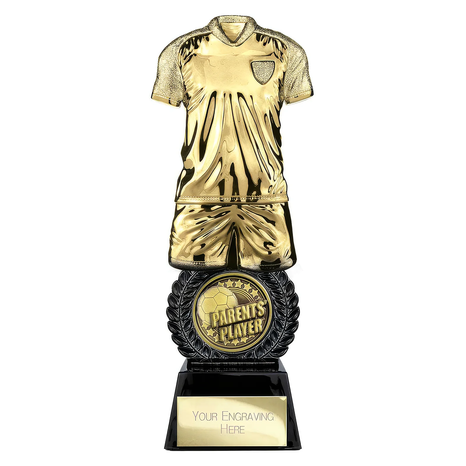 PT25054A.webp Intensity Football Parents Player Award Gold & Carbon Black 260mm - Image 1