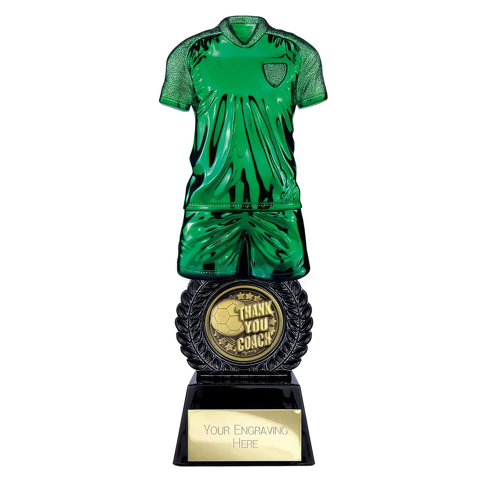 PW25059A.webp Intensity Football Thank You Coach Award Green & Carbon Black 260mm - Image 1